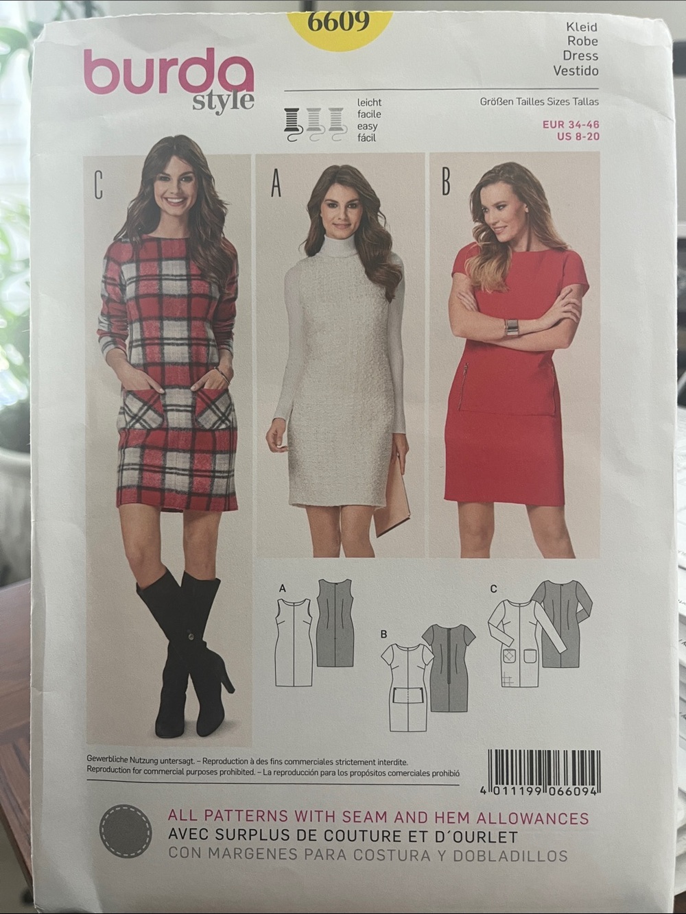 Burda Style Red Plaid Mini Dress with Patch Pockets